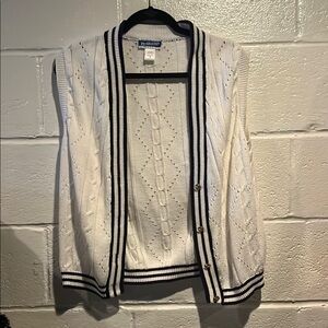 Pendleton White Cardigan Vest Sweater with Textured Knit